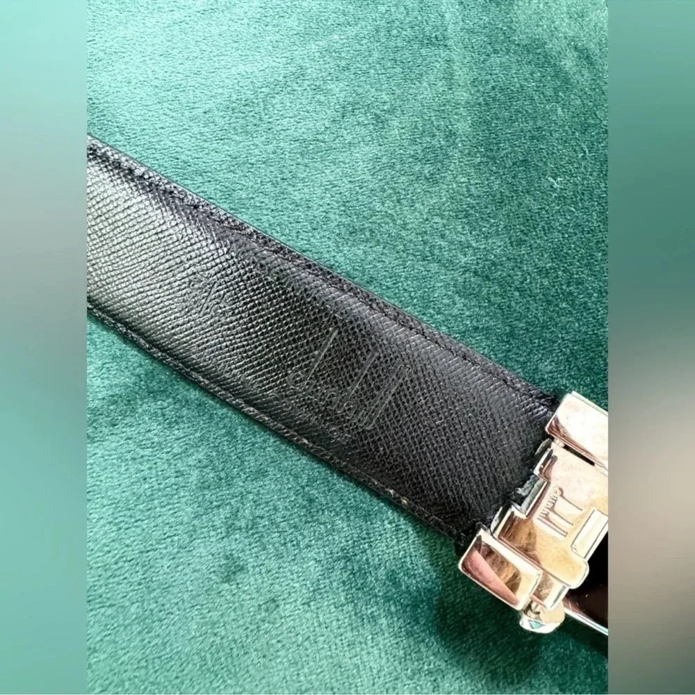 Dunhill Black Leather Belt with Silver Brushed Metal Buckle - Picture 3 of 4